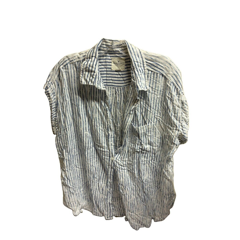 American Eagle Button Down Short Sleeve Stripe Top Size L